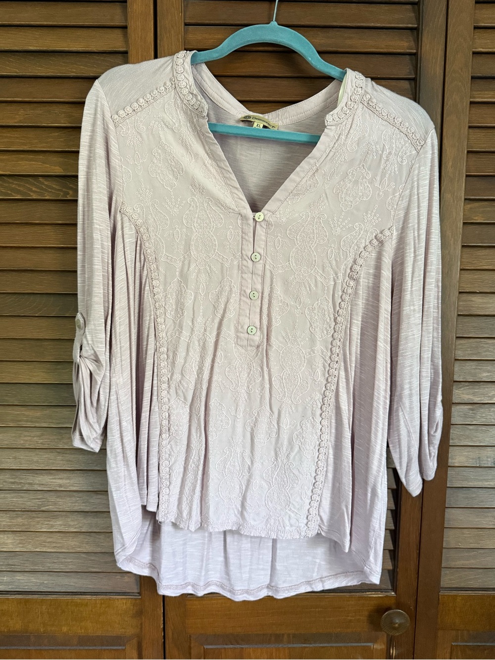 Democracy Pale Pink Embroidered V-Neck Tunic